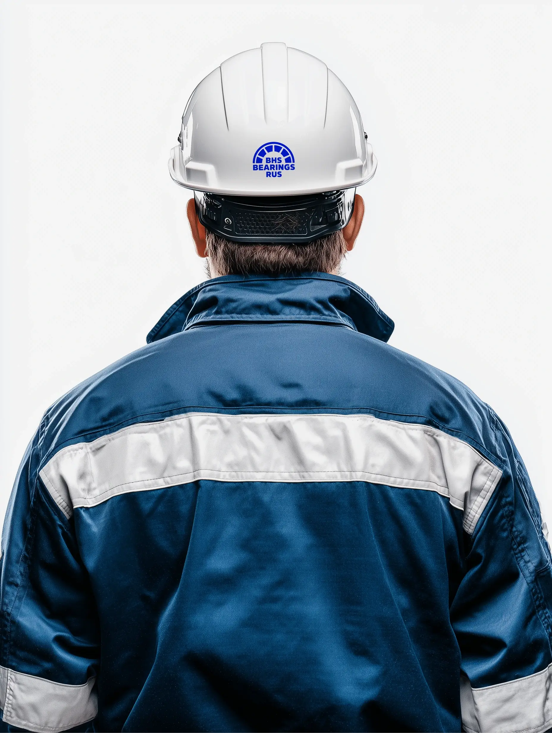 Worker wearing BHS Bearings Rus branded merchandise